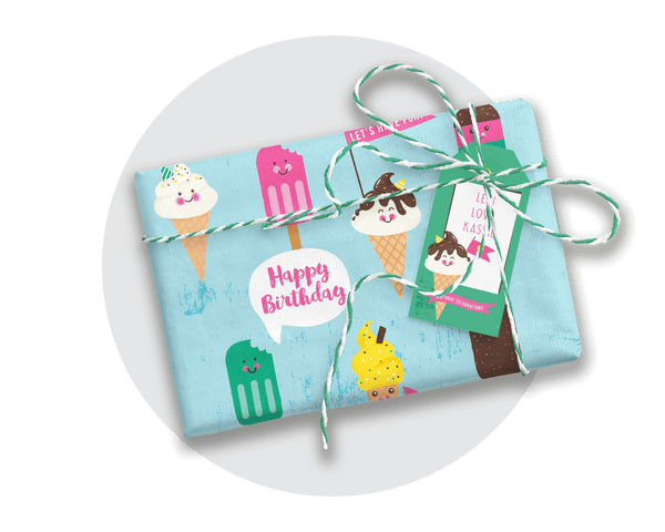 Printable Ice Cream Wrapping Paper & Gift Tag
