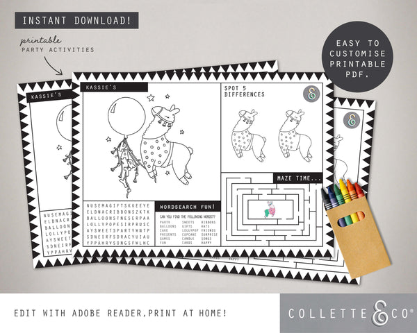 Printable Llama Activity Sheets