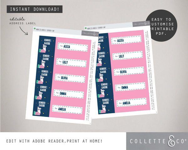 Printable Llama Address Label 03