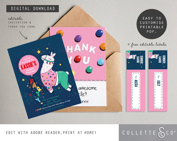 Printable Llama Invitation & Thank You Card