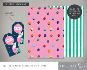 Printable Llama Wrapping Paper & Gift Tag