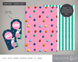 Printable Llama Wrapping Paper & Gift Tag 02