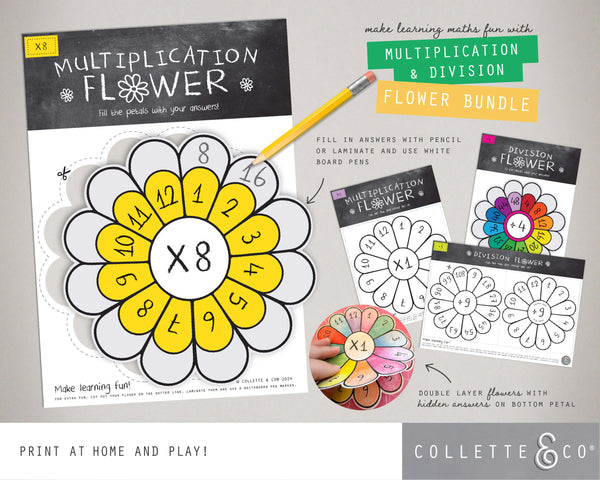 Printable Multiplication and Division Flowers Bundle