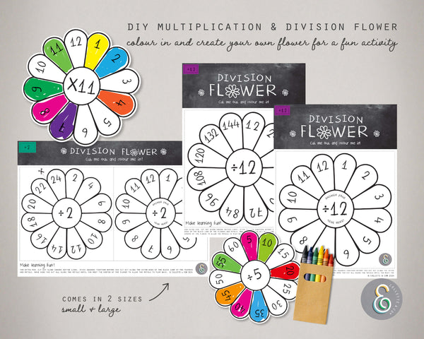 Printable Multiplication and Division Flowers Bundle 04