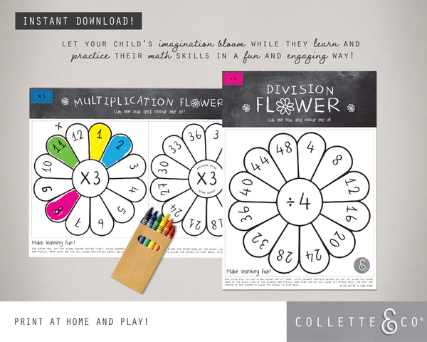 Printable Multiplication and Division Flowers Bundle 13