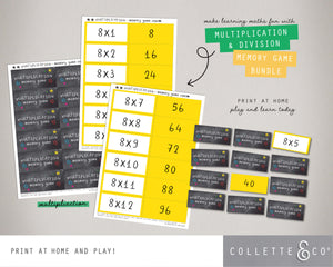 Printable Multiplication and Division Memory Game Bundle