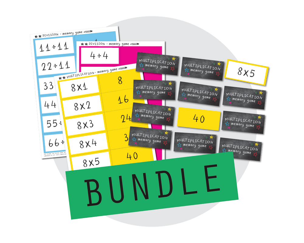 Printable Multiplication and Division Memory Game Bundle