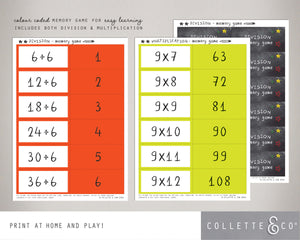 Printable Multiplication and Division Memory Game Bundle 03