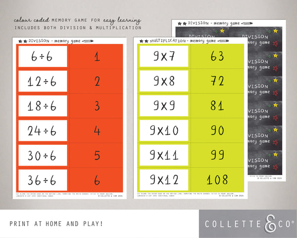 Printable Multiplication and Division Memory Game Bundle 03