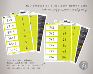 Printable Multiplication and Division Memory Game Bundle 05