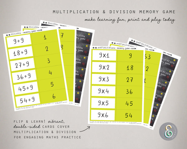 Printable Multiplication and Division Memory Game Bundle 05