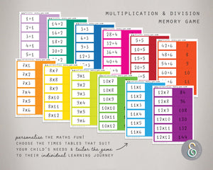 Printable Multiplication and Division Memory Game Bundle 10