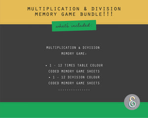 Printable Multiplication and Division Memory Game Bundle 11