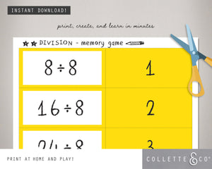 Printable Multiplication and Division Memory Game Bundle 12