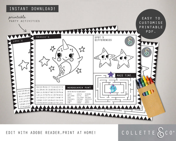 Printable Narwhal Activity Sheets