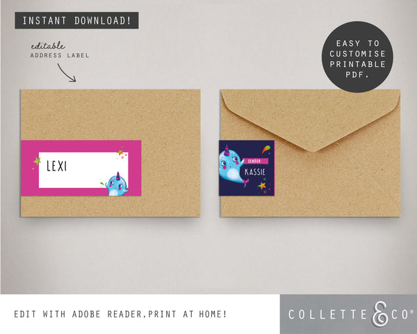 Printable Narwhal Address Label 