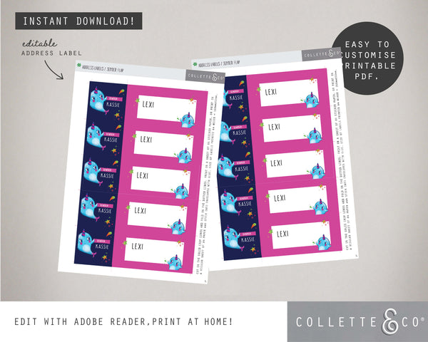 Printable Narwhal Address Label 02