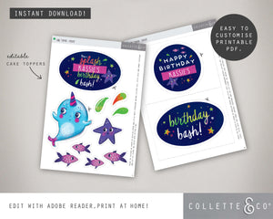 Printable Narwhal Cake Topper 02