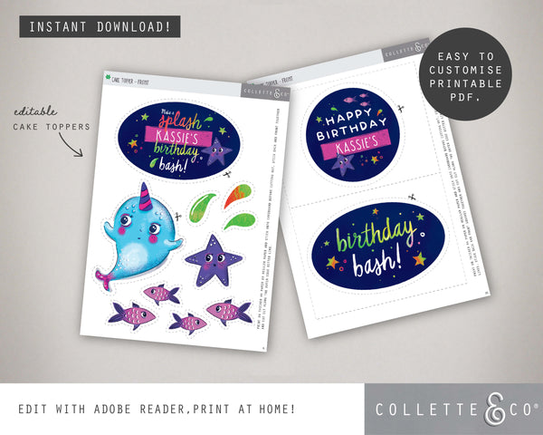 Printable Narwhal Cake Topper 02