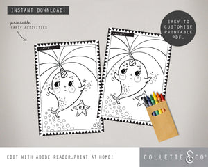 Printable Narwhal Colouring Pages