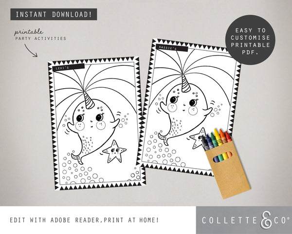 Printable Narwhal Colouring Pages