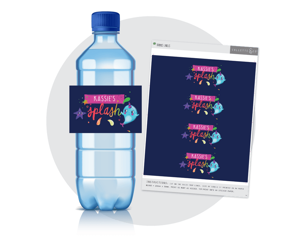 Printable Narwhal Drinks Label