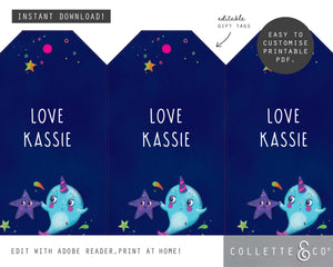 Printable Narwhal Gift Tags