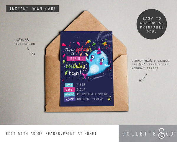 Printable Narwhal Invitation