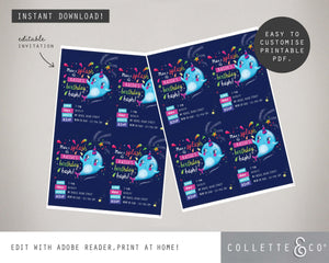 Printable Narwhal Invitation 02