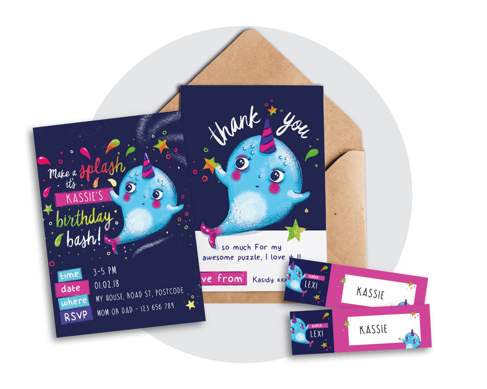 Printable Narwhal Invitation & Thank You Card