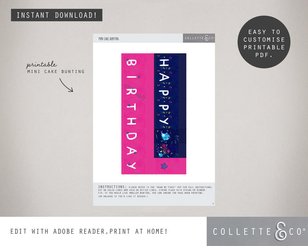 Printable Narwhal Mini Cake Bunting