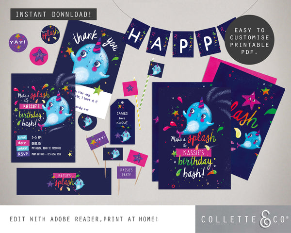 Printable Narwhal Party Bundle 02