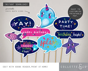 Printable Narwhal Photo Booth Props 