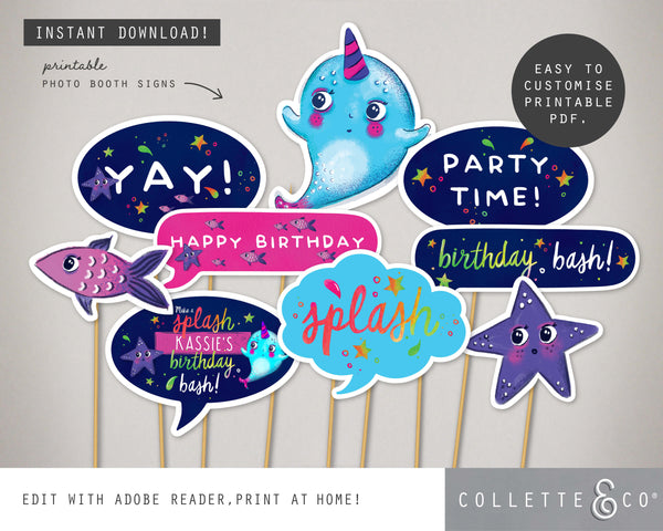 Printable Narwhal Photo Booth Props 