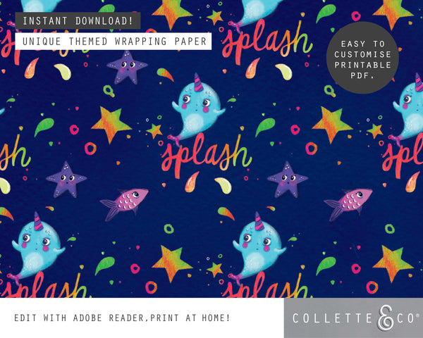 Printable Narwhal Wrapping Paper 02