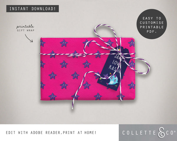 Printable Narwhal Wrapping Paper & Gift Tag 02