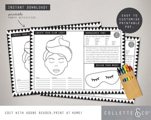 Printable Pamper Activity Sheets