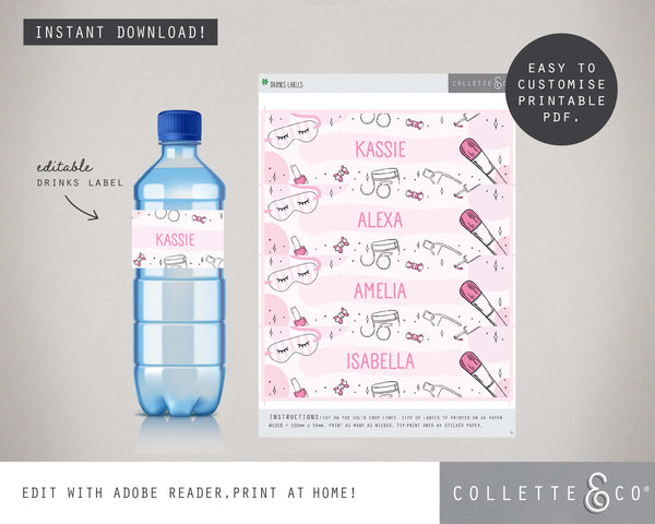 Printable Pamper Food Drinks Label