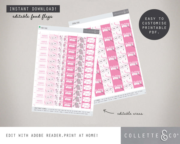 Printable Pamper Food Flags