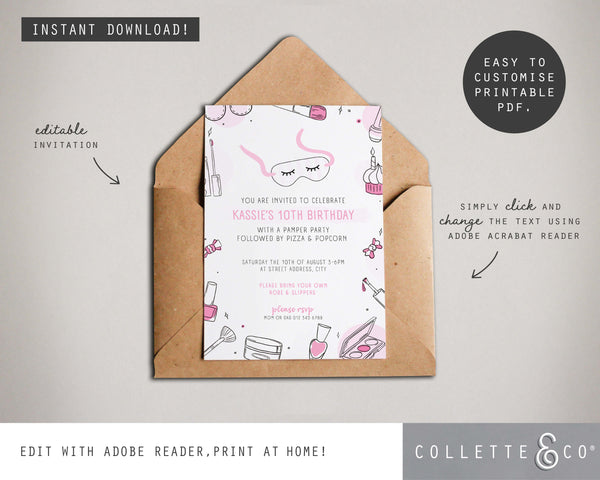 Printable Pamper Invitation