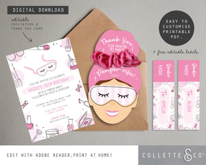 Printable Pamper Invitation & Thank You Card