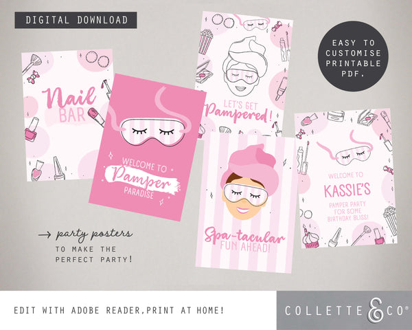 Printable Pamper Party Posters