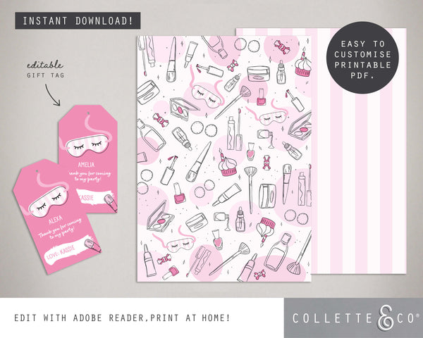 Printable Pamper Wrapping Paper & Gift Tag