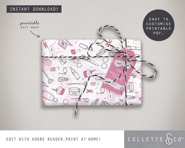 Printable Pamper Wrapping Paper & Gift Tag 03