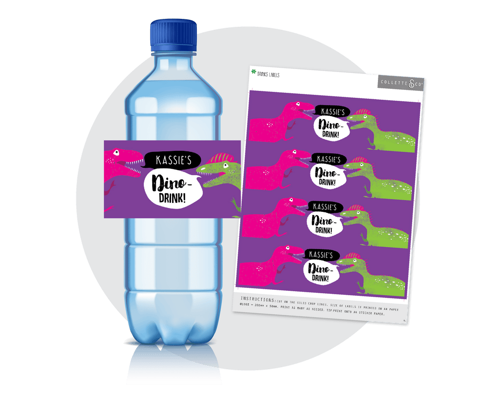 Printable Pink Dinosaur Drinks Label