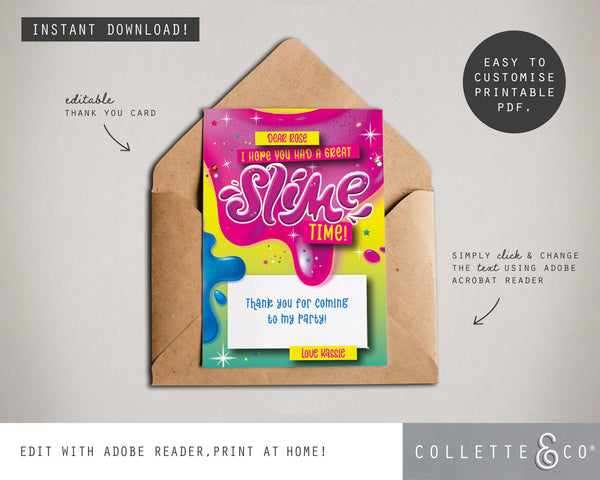 Printable Slime Thank You Card