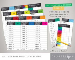 Printable Times Table and Division Practice Sheets Bundle