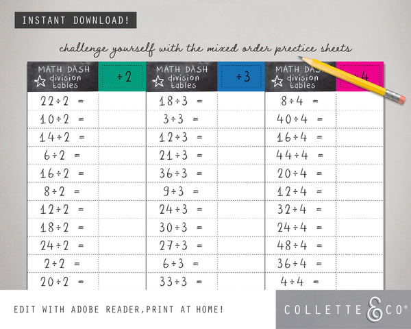 Printable Times Table and Division Practice Sheets Bundle 05