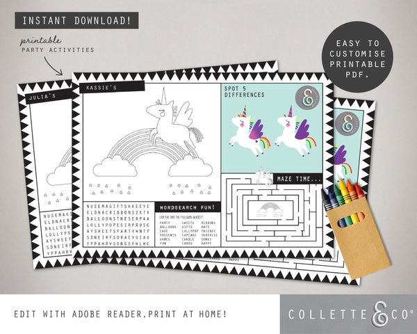 Printable Unicorn Activity Sheets