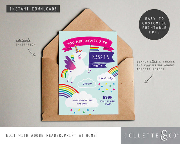 Printable Unicorn Invitation
